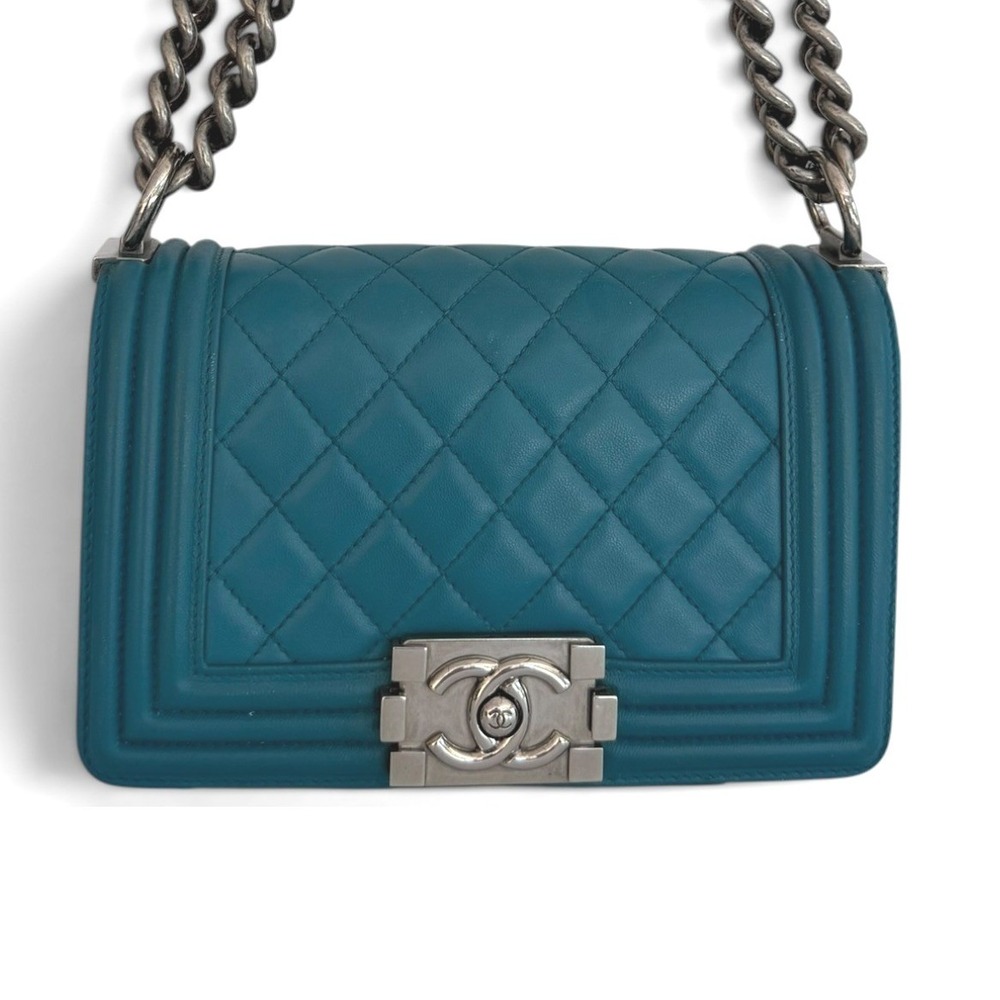 Chanel Boy Bag Small Teal Quilted Leather Ruthenium Chain Flap Crossbody